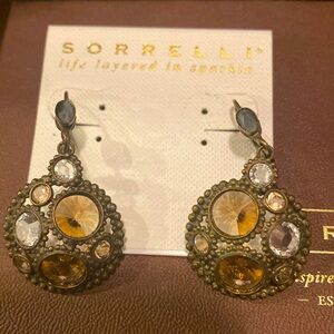 Sorrelli Statement Dangle Earrings. Halo Design & Round Neutral-colored Crystals